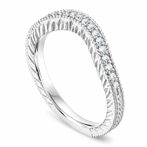 Platinum Filigree Diamond  Curve Wedding Band, Vintage Style Unique, 0.18 Carat Handmade