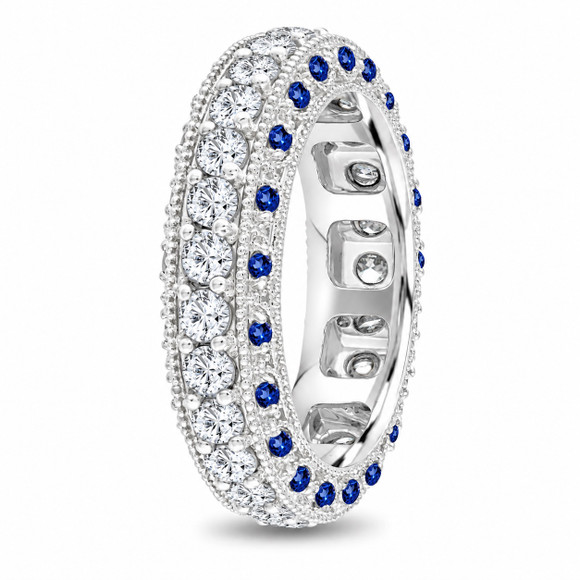 Sapphire and Diamond Eternity Wedding Band, Mens Diamond Wedding Ring, 6 mm Vintage Unique Platinum 2.50 Carat