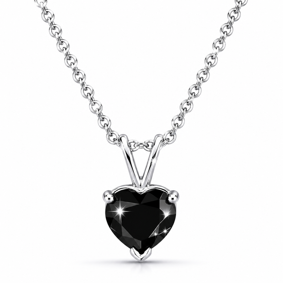 Platinum Heart Shaped Black Diamond Solitaire Pendant Necklace 1.75 Carat Handmade Certified