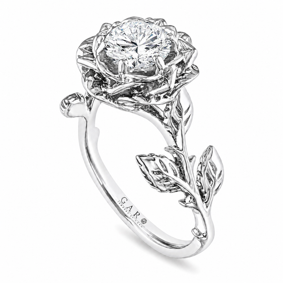 Nature Inspired Floral Diamond Engagement Ring Unique Rose Flower Design 0.50 Carat GIA Certified Platinum Handmade