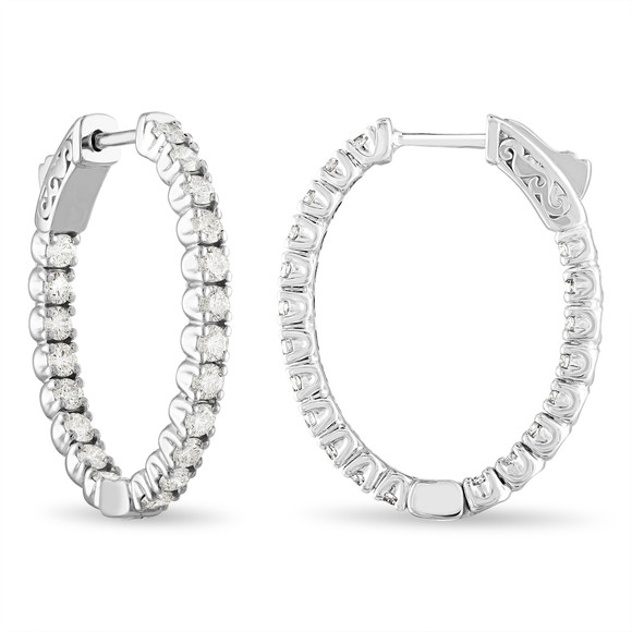 2 Carat Diamond Oval Hoop Earrings, Inside Out Diamond Hoop Earrings, 1 Inch 14K White Gold, Yellow Gold Rose Gold Certified 2 Carat Diamond Oval Hoop Earrings, Inside Out Diamond Hoop Earrings, 1 Inch 14K White Gold, Yellow Gold Rose Gold Certified