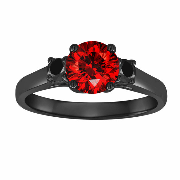 1.29 Carat Red Diamond Engagement Ring, Black Gold Three Stone Engagement Ring, Unique Vintage Style Handmade Certified 1.29 Carat Red Diamond Engagement Ring, Black Gold Three Stone Engagement Ring, Unique Vintage Style Handmade Certified