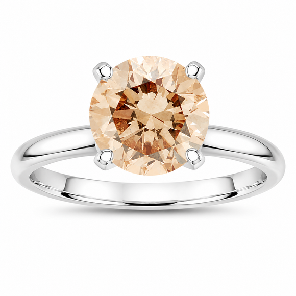 1.50 Carat Champagne Diamond Solitaire Engagement Ring 14K White Gold Handmade Certified 