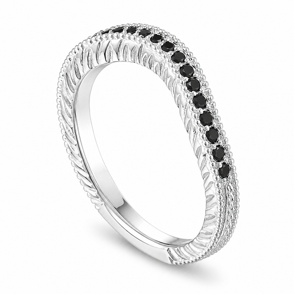 Platinum Black Diamond Filigree Wedding Band, 0.20 Carat Curve Matching Wedding Ring Unique Handmade
