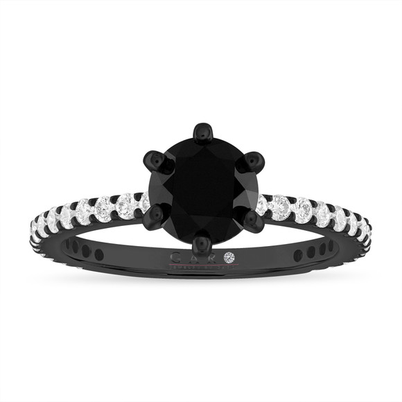 1.62 Carat Black Diamond Engagement Ring 14K Black Gold Vintage Style Unique Certified Handmade