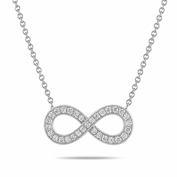Infinity Diamond Pendant Necklace 14k White Gold, Rose Gold Or Yellow Gold 0.47 Carat Handmade Certified