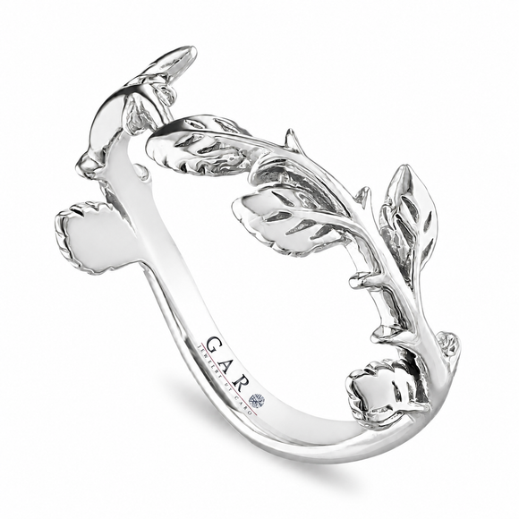 Unique Leaf Wedding Band Floral Anniversary Ring Nature Inspired Handmade 18K White Gold Rose Gold Yellow Gold Black Gold