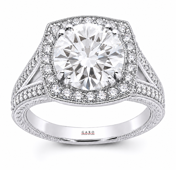 Platinum Lab Grown Diamond Halo Engagement Ring 3.30 Carat IGI Certified Hand Engraved Unique Handmade