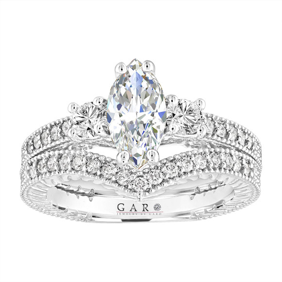 Marquise Lab Grown Diamond Engagement Ring And Wedding Band Set, 1.56 Carat 14K White Gold IGI Certified Unique Handmade Marquise Lab Grown Diamond Engagement Ring And Wedding Band Set, 1.56 Carat 14K White Gold IGI Certified Unique Handmade