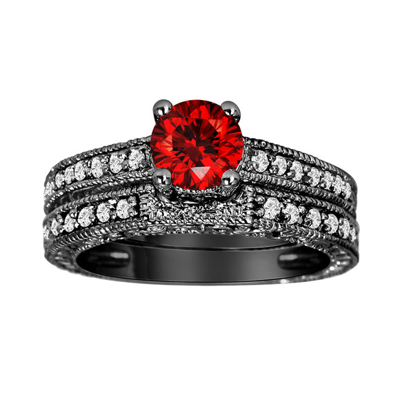 1.31 Carat Red Diamond Filigree Engagement Ring & Wedding Band Sets 14K Black Gold Unique Certified Handmade 1.31 Carat Red Diamond Filigree Engagement Ring & Wedding Band Sets 14K Black Gold Unique Certified Handmade