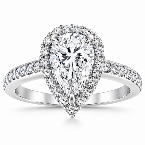 Pear Shaped Lab Grown Diamond Engagement Ring 1.51 Carat 14k White Gold Unique IGI Certified Handmade