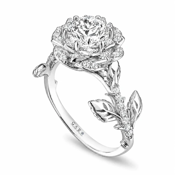 1.36 Carat Lab Grown Diamond Floral Halo Engagement Ring Rose Flower Platinum Anniversary Ring Handmade IGI Certified 