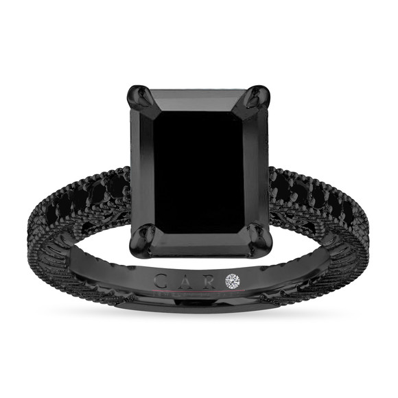 3.54 Carat Emerald Cut Black Diamond Engagement Ring 14K Black Gold Anniversary Ring Vintage Style Unique Certified Handmade