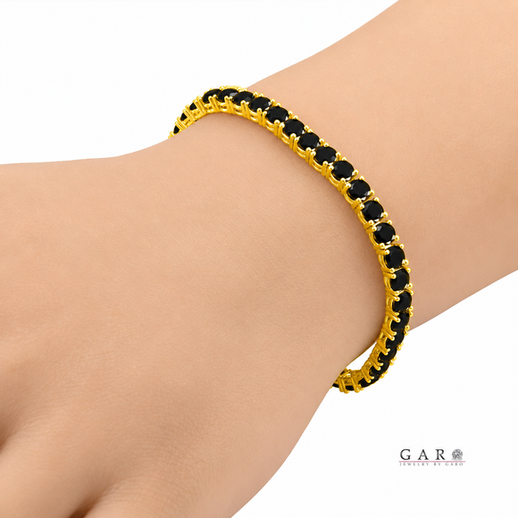12.50 Carat Black Diamond Tennis Bracelet in 14K Yellow Gold Handmade Certified