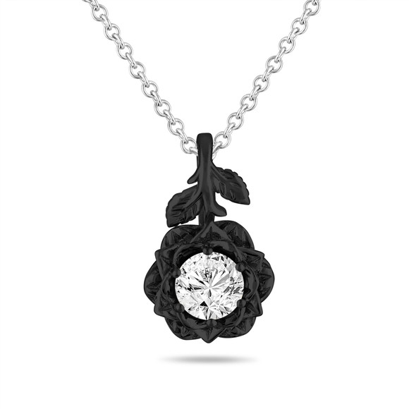 1.01 Carat Lab Grown Diamond Rose Flower Pendant Necklace Unique Floral IGI Certified 14K Black Gold Vintage Style Handmade Certified 1.01 Carat Lab Grown Diamond Rose Flower Pendant Necklace Unique Floral IGI Certified 14K Black Gold Vintage Style Handmade Certified