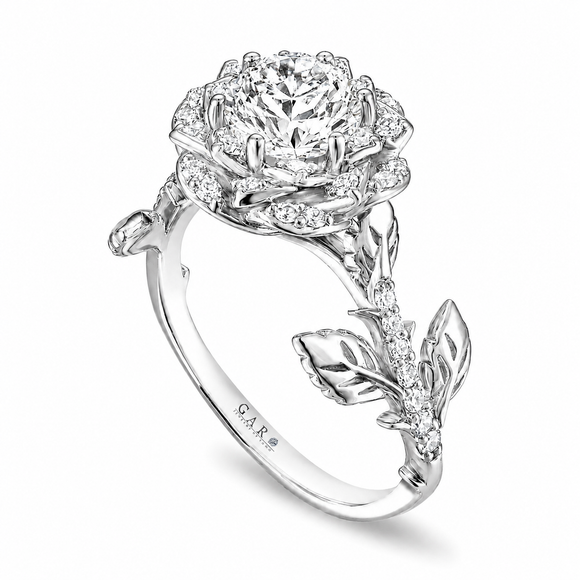 1.36 Carat Natural Diamond Floral Halo Engagement Ring Unique Rose Flower GIA Certified 14K White Gold, Rose Gold Or Yellow Gold Handmade