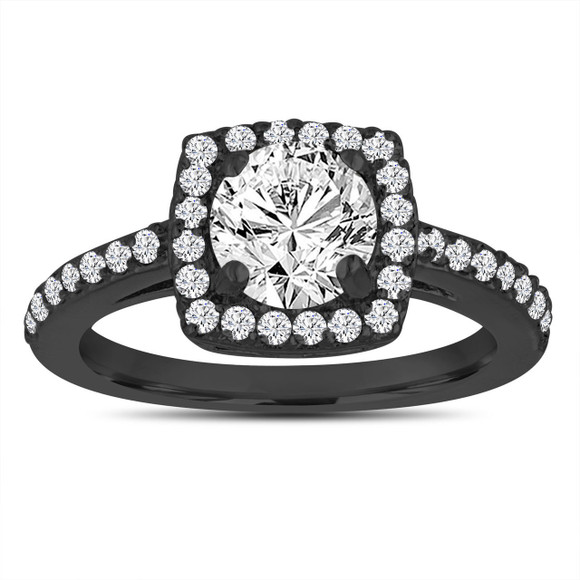 Lab Grown Diamond Halo Engagement Ring 1.39 Carat 14K Black Gold Vintage Style IGI Certified Unique Handmade
