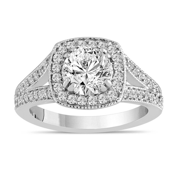 Lab Grown Diamond Halo Engagement Ring 1.57 Carat 14K White Gold IGI Certified Unique Handmade