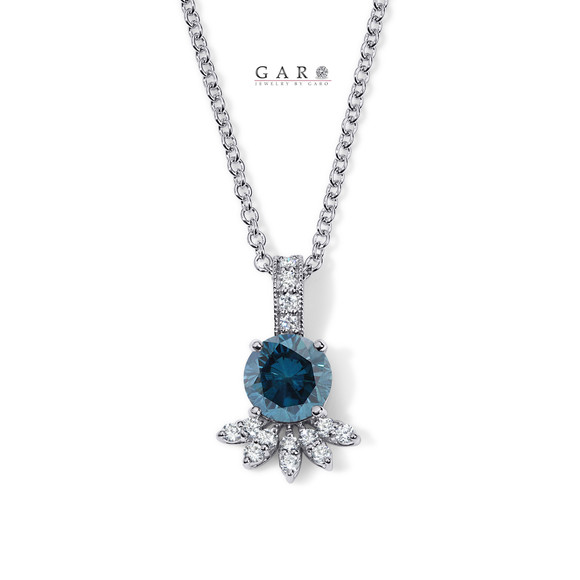Blue Diamond Floral Pendant Necklace, Unique Blossom Design, 1.21 Carat 14K White Gold, Rose Gold Or Yellow Gold Certified Handmade Blue Diamond Floral Pendant Necklace, Unique Blossom Design, 1.21 Carat 14K White Gold, Rose Gold Or Yellow Gold Certified Handmade