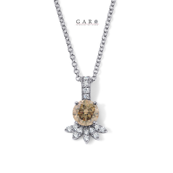 Champagne Diamond Blossom Pendant Necklace, Unique Floral Design 1.21 Carat 14K White Gold, Rose Gold Or Yellow Gold Certified Handmade Champagne Diamond Blossom Pendant Necklace, Unique Floral Design 1.21 Carat 14K White Gold, Rose Gold Or Yellow Gold Certified Handmade