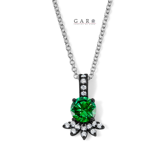 Green Diamond Flower Pendant Necklace, Unique Floral Design, 1.21 Carat 14K Black Gold Vintage Style Certified Handmade