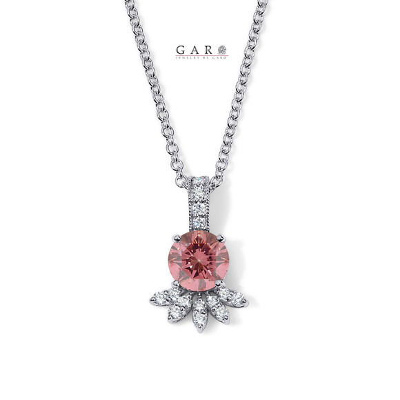 Lab Grown Pink Diamond Floral Pendant Necklace, Unique Petal Design 1.21 Carat 14K White Gold Certified Handmade