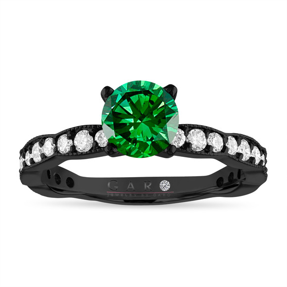 Custom Order Green Diamond Engagement Ring, 1.50 Carat 14k Black Gold Pave Unique Handmade Certified