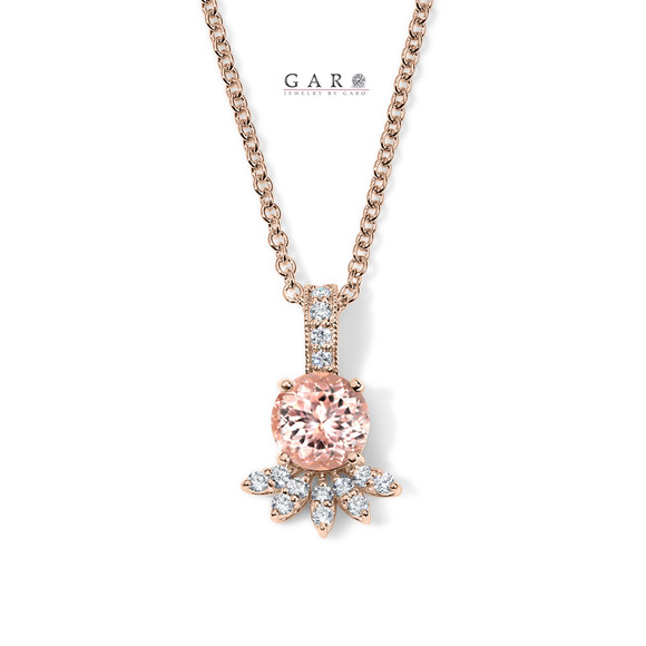 Morganite Floral Pendant Necklace, Unique Petal Design, 1.10 Carat 14K Rose Gold Certified Handmade