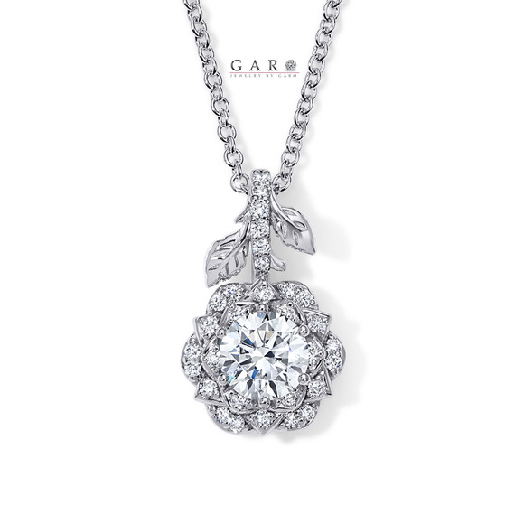 Platinum 1.27 Carat Natural Diamond Rose Flower Halo Pendant Necklace GIA Certified Unique Floral Handmade