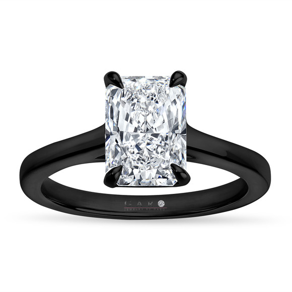 2 Carat Rectangular Cut Lab Grown Diamond Solitaire Engagement Ring 14K Black Gold Vintage Style IGI Certified Handmade
