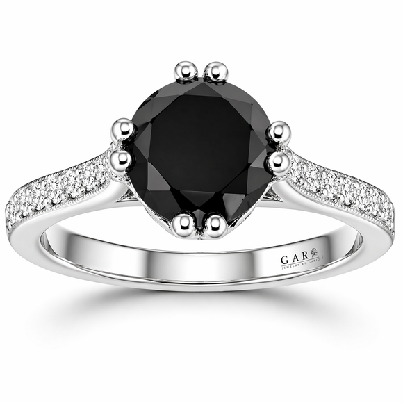 1.83 Carat Black Diamond Engagement Ring 14K White Gold Or Yellow Gold Certified Handmade 