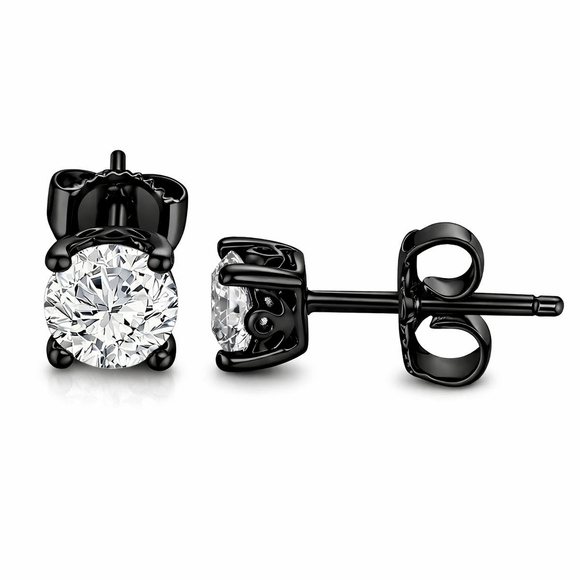 Natural Diamond Stud Earrings 1.00 Carat 14K Black Gold Vintage Style GIA Certified Unique Gallery Design Handmade