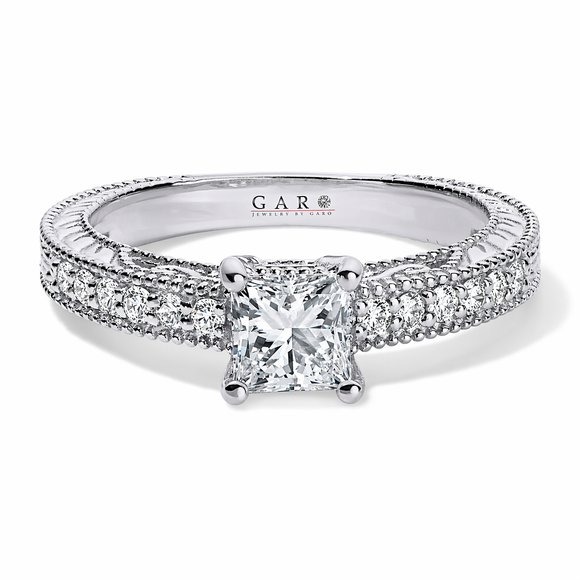 Platinum Princess Cut Diamond Engagement Ring 0.65 Carat GIA Certified Unique Filigree Handmade