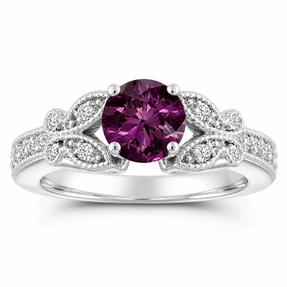 Purple Diamond Butterfly Engagement Ring 0.88 Carat 14K White Gold Unique Certified Handmade 