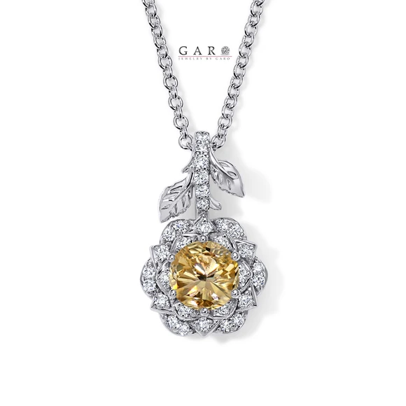 1.27 Carat Champagne Diamond Rose Flower Halo Pendant Necklace 14K White Gold, Yellow Gold Or Rose Gold Unique Floral Certified Handmade