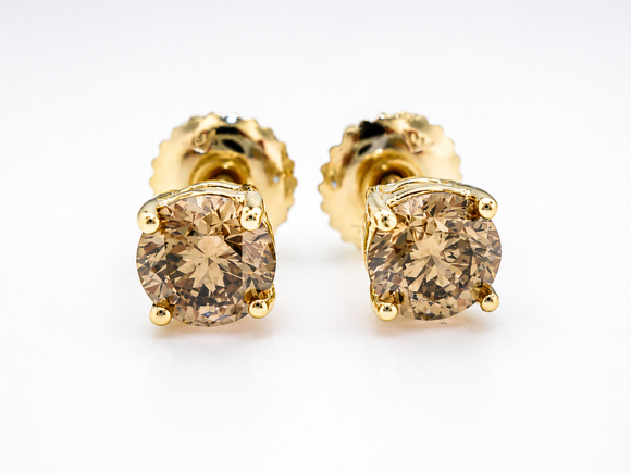 Custom Order 1.40 Carat Natural Champagne Brown Diamond Lever Back Stud Earrings 14K Yellow Gold Handmade Certified