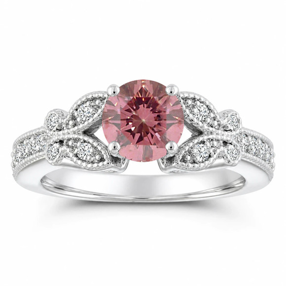 1.19 Carat Lab Grown Pink Diamond Butterfly Engagement Ring 14K White Gold Unique IGI Certified Handmade