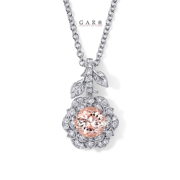 Morganite Rose Flower Halo Pendant Necklace 1.11 Carat 14K White or Rose Gold Floral Certified Handmade