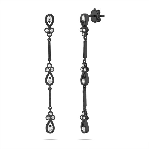 Custom Order Diamond Dangle & Drop Earrings, Vintage Bridal Earrings, Anniversary Gift, 14K Black Gold 0.70 Carat Handmade 2.25 Inch Unique Certified