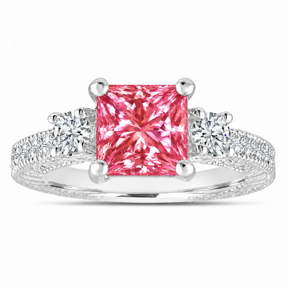 2.45 Carat Princess Cut Lab Grown Pink Diamond Engagement Ring 14K White, Yellow Or Rose Gold Unique IGI Certified Handmade