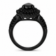 Pear Shaped Black Diamond Engagement Ring Unique Double Halo 3.70 Carat Vintage Style 14k Black Gold Handmade Certified