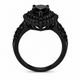 Pear Shaped Black Diamond Engagement Ring Unique Double Halo 3.70 Carat Vintage Style 14k Black Gold Handmade Certified