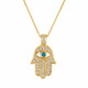 14K Yellow Gold Hamsa Diamond Pendant Necklace 0.37 Carat Handmade Certified