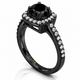 Black Diamond Halo Engagement Ring 1.41 Carat Vintage Style 14K Black Gold Unique Certified Handmade
