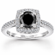 Black Diamond Halo Engagement Ring 1.41 Carat 14K White Gold, Yellow Gold Or Rose Gold Unique Certified Handmade