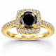 Black Diamond Halo Engagement Ring 1.41 Carat 14K White Gold, Yellow Gold Or Rose Gold Unique Certified Handmade