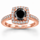 Black Diamond Halo Engagement Ring 1.41 Carat 14K White Gold, Yellow Gold Or Rose Gold Unique Certified Handmade