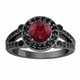 Garnet & Black Diamond Engagement Ring Vintage Style 14k Black Gold 1.57 Carat Unique Halo HandMade Birth Stone