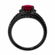 Ruby Halo Engagement Ring 14K Black Gold 1.43 Carat Vintage Style Handmade Bridal Ring July Birthstone