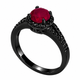Ruby Halo Engagement Ring 14K Black Gold 1.43 Carat Vintage Style Handmade Bridal Ring July Birthstone
